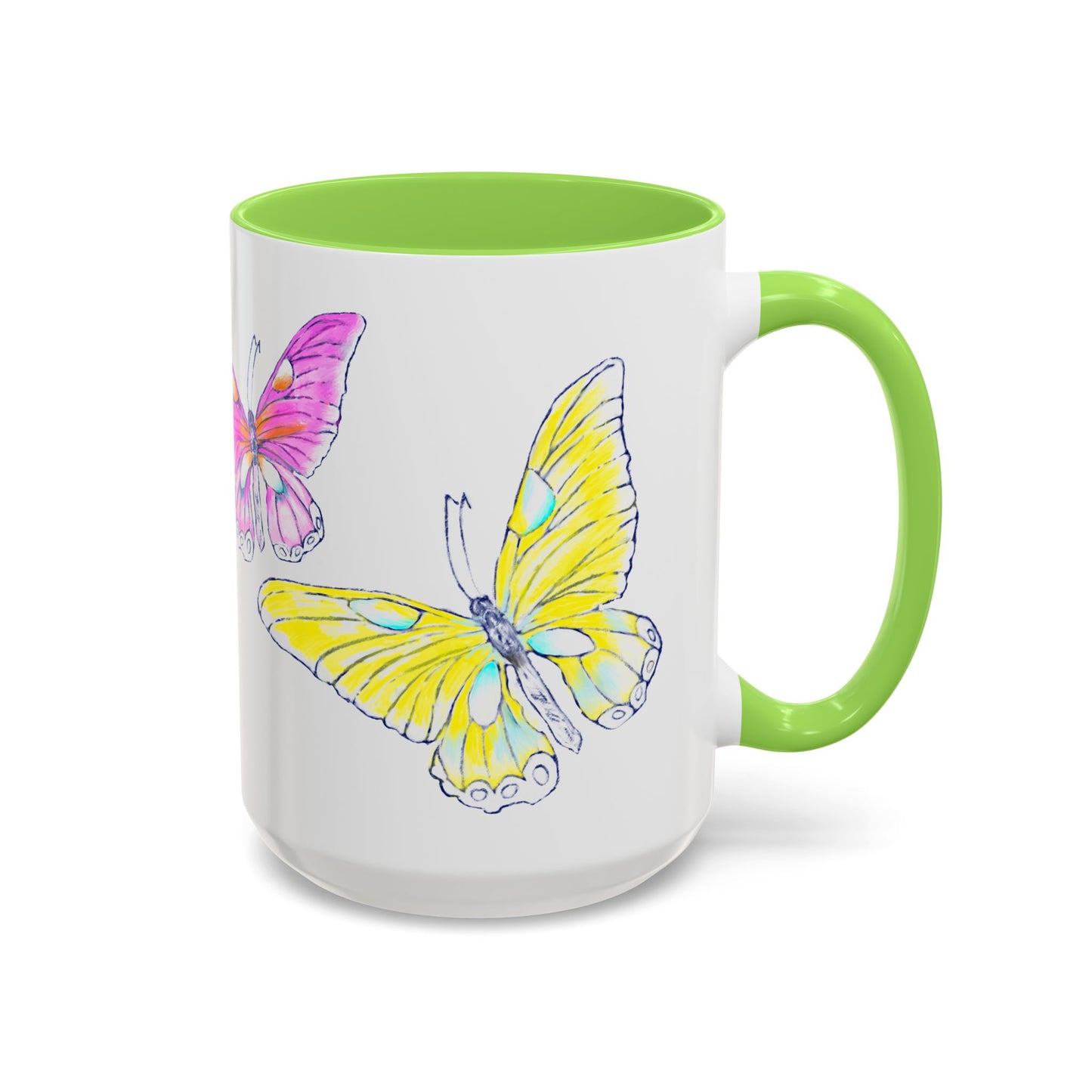 Butterfly Swing, Green Inside Colorful Mugs, Main Butterfly Orange  (11oz, 15oz)