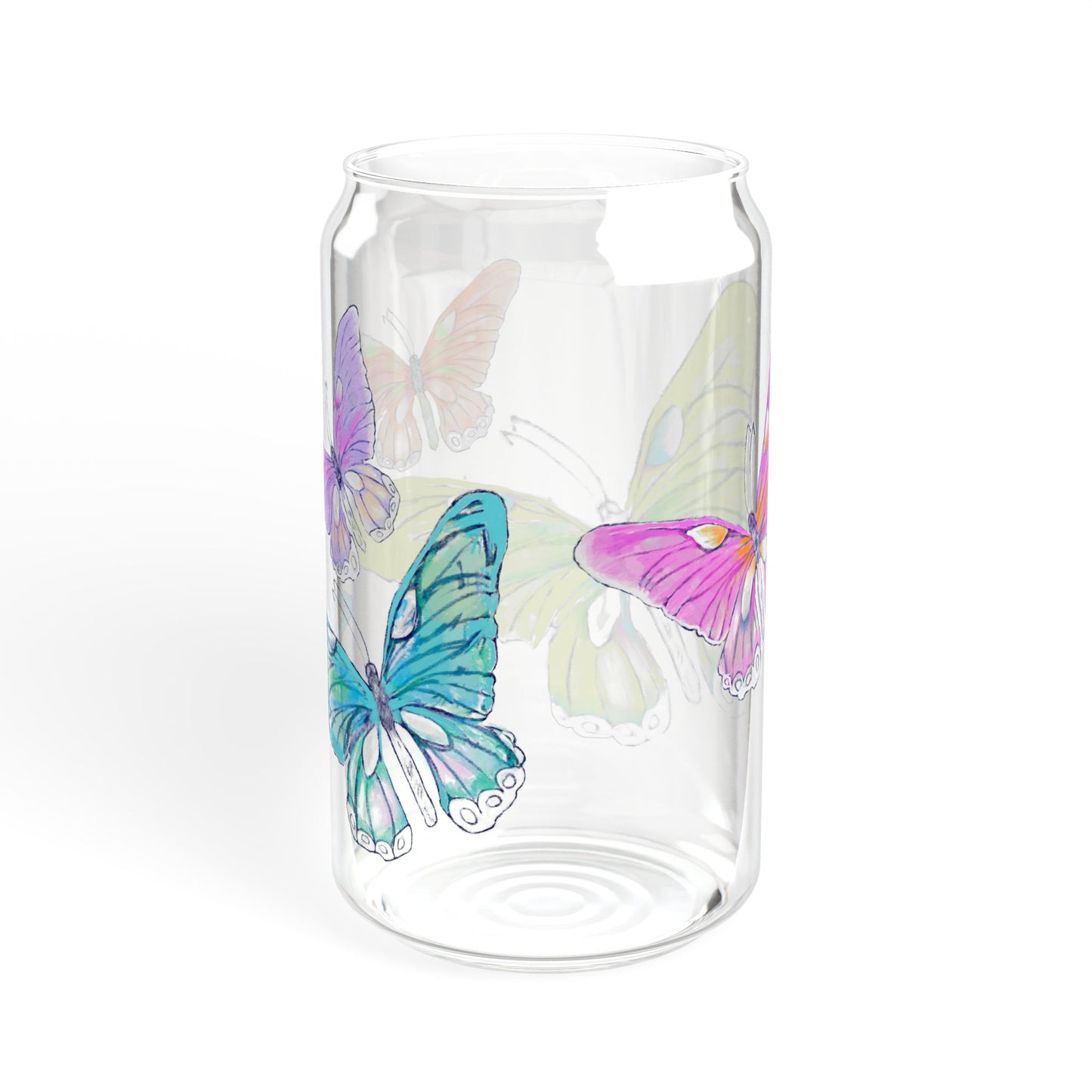 Butterfly Swing, Largest Butterfly is Greenish Yellow, Sipper Glass, 16oz, Choose With or Without lid