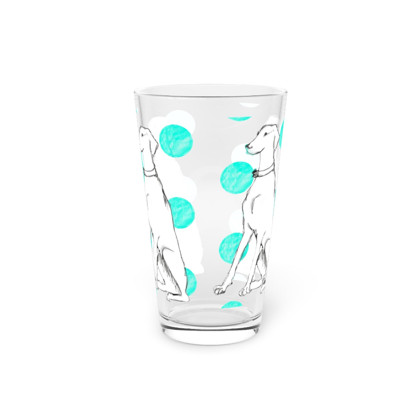 Dogi Fun and Polka Dots Pint Glass in Aqua, Dalmatian, 16oz