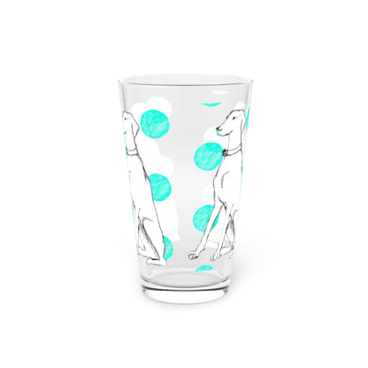 Dogi Fun and Polka Dots Pint Glass in Aqua, Dalmatian, 16oz