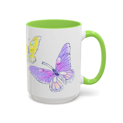 Butterfly Swing, Inside Green Colorful Mugs, Main Butterfly Aqua (11oz, 15oz)