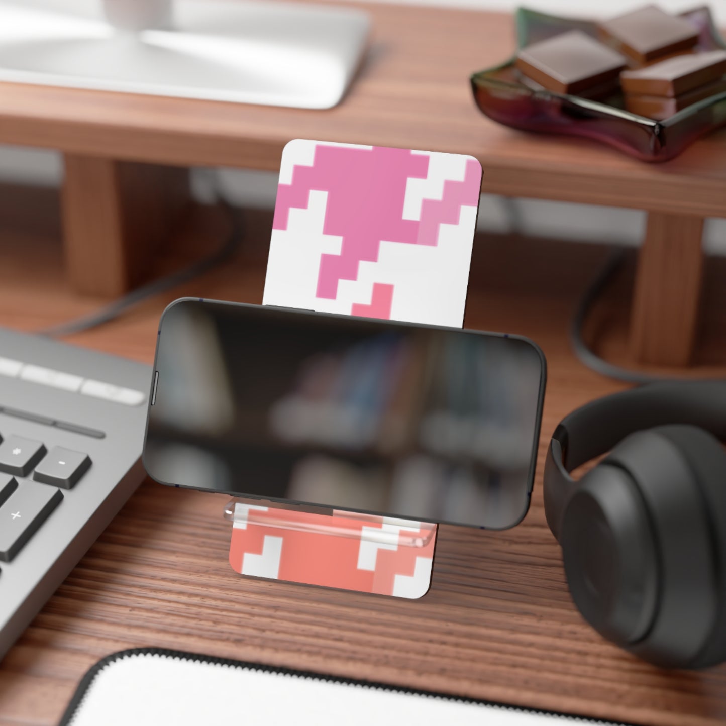Houndstooth Smartphone Display Stand (Shades of Pink and Orange)