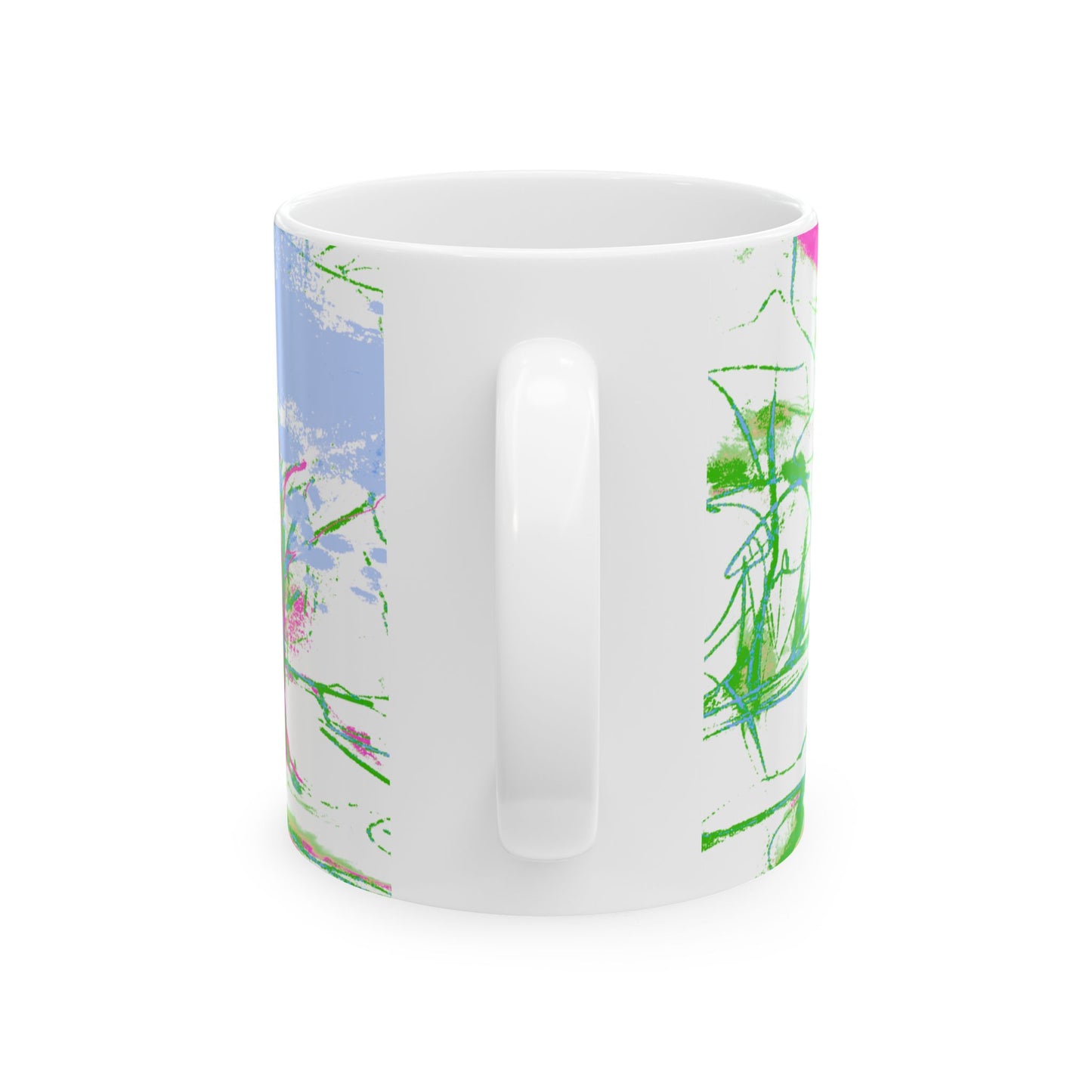 Joyful Landscapes Ceramic Mug in Green and Lavender, 11oz, 15oz.