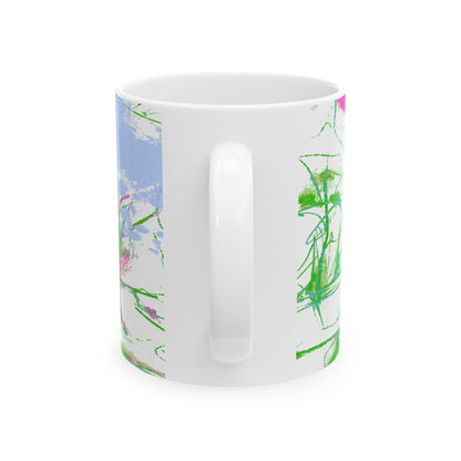 Joyful Landscapes Ceramic Mug in Green and Lavender, 11oz, 15oz.