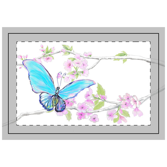 Butterfly Blossom Glide, Quilted Placemat, Polyester, Blue, Background of Fabric Bright White, #5