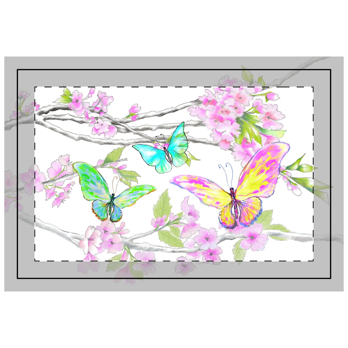 Butterfly Blossom Whirl Quilted Placemat Polyester, Pink, Fabric Background Bright White, #3