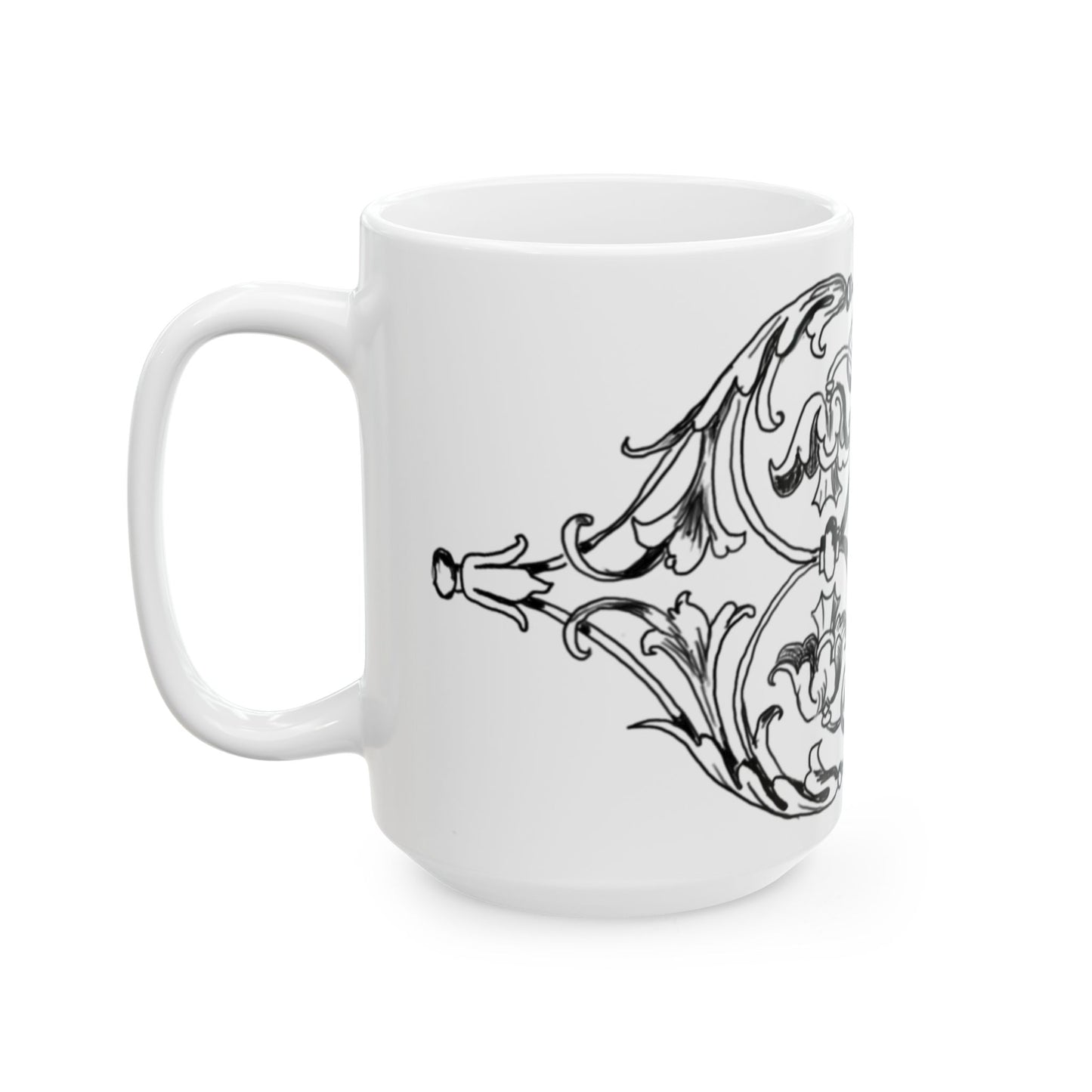 Scrollwork Ceramic Mug Black and White