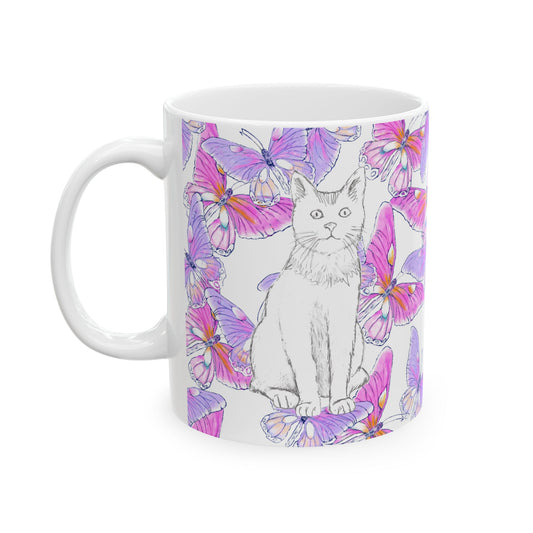 Kitty Flutter Ceramic Mug, Pink/Lavender, (11oz, 15oz)