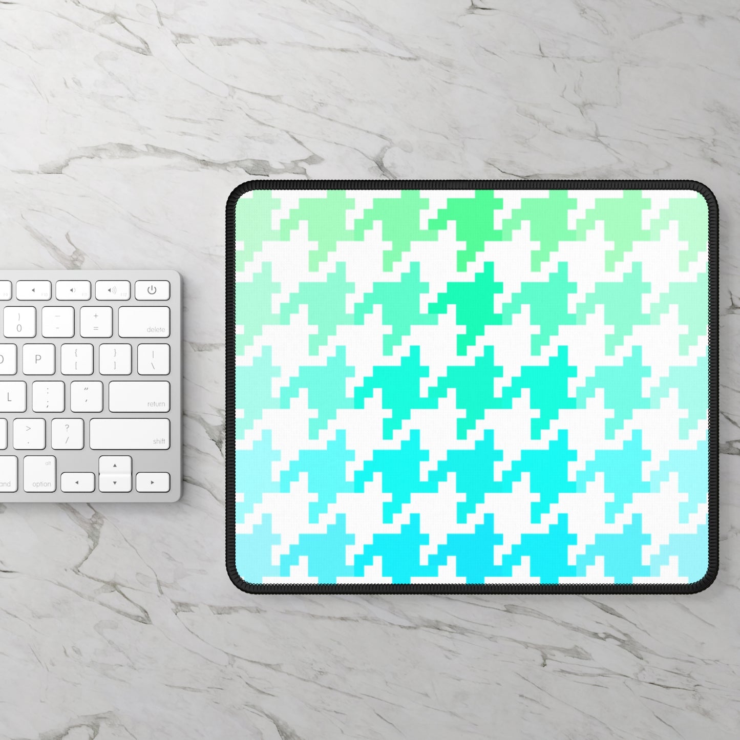 Houndstooth Fun Aqua and Green  Gaming Mouse Pad
