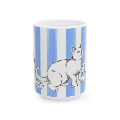 Kitty Fun Mug with Periwinkle Blue Stripes