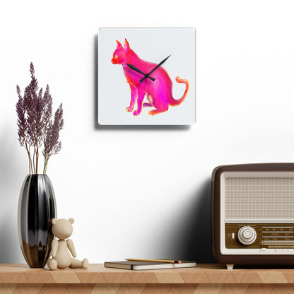 Colorful Cats & Dogs Wall Clock in Bright Pink
