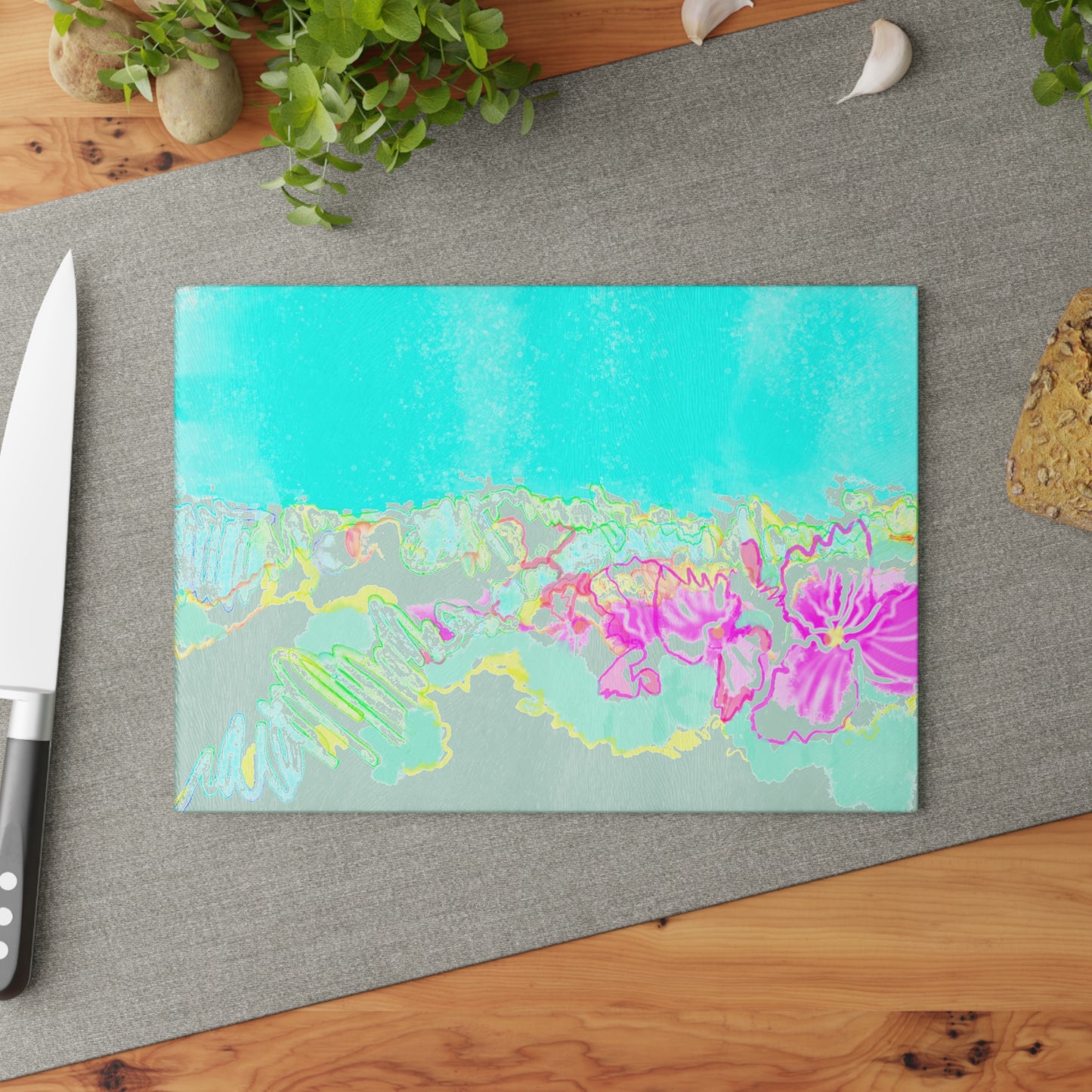 Glass Cutting Board Watercolor Abstract Landscape
