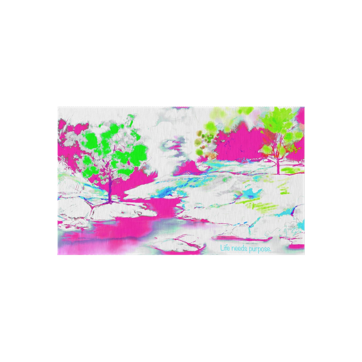 Inspirational Landscapes Indoor/Outdoor Rug, Life needs purpose," Raspberry and Green,  Non-Slip