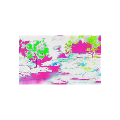 Inspirational Landscapes Indoor/Outdoor Rug, Life needs purpose," Raspberry and Green,  Non-Slip
