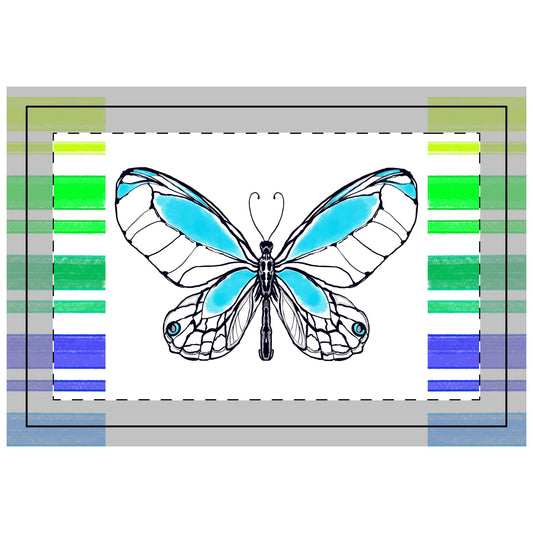 Butterfly Flutterstripe Poly Quilted Placemat, Aqua/Blue, Fabric Background Bright White #3