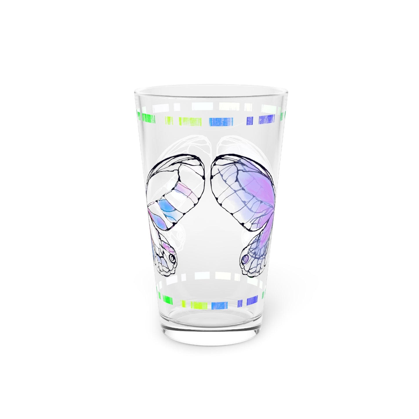 Butterfly Flutterstripe Pint Glass in Lavender, 16oz