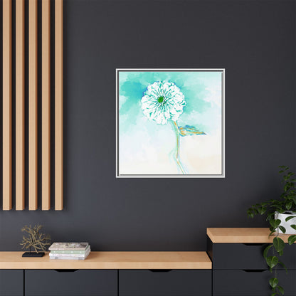 Zinnia Color Splash Matte Canvas Green Aqua Framed