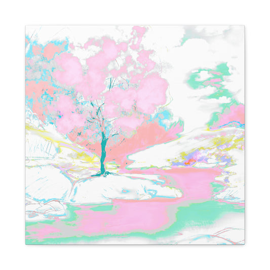 Joyful Landscape Matte Canvas, Stretched, 1.25" Light Pink. Mint Green