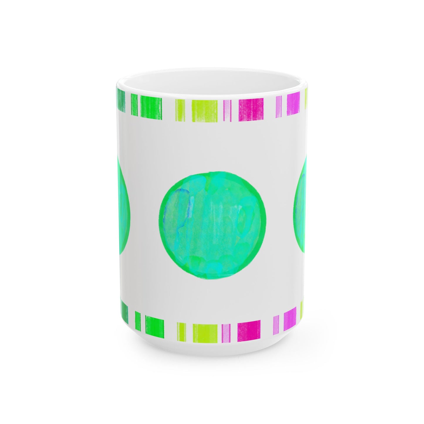 Mega Dot & Stripes Blue Green Ceramic Mug, (11oz, 15oz)