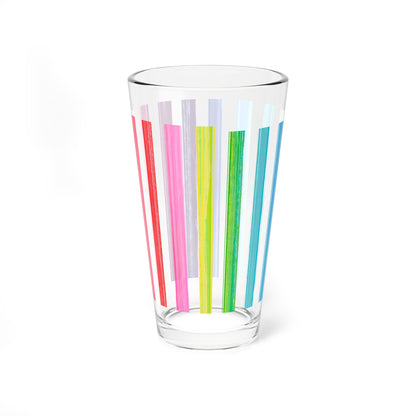 Pint Glass, 16oz Rainbow Stripe Party