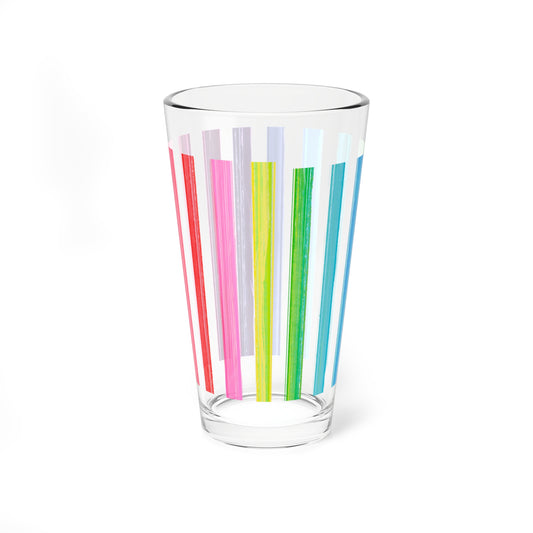 Pint Glass, 16oz Rainbow Stripe Party