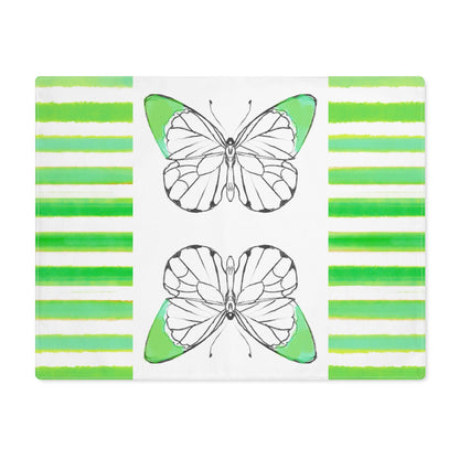 Butterfly Chroma Stripe Placemat, 1pc, Darker Green, Cotton, (Fabric Background Creamy White)